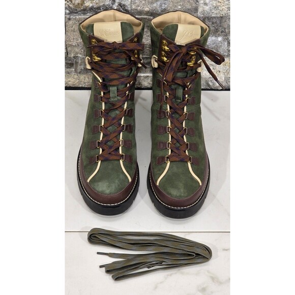 J. CREW Suede Elsa Boots Chunky Lug Sole Lace-Up Huntington Green EUC Womens 6 - Picture 2 of 12